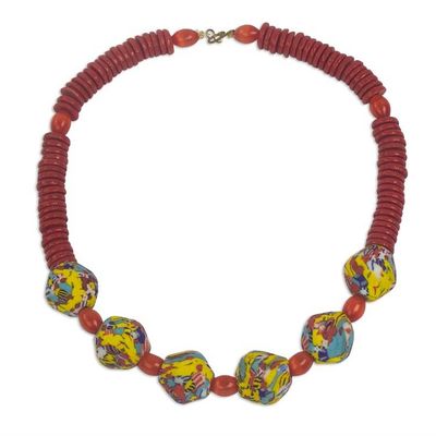 Alternate image for Multicolored Recycled Glass Bead Necklace Animuonyam