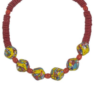 Alternate image for Multicolored Recycled Glass Bead Necklace Animuonyam