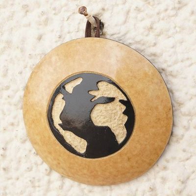 Alternate image for Handcrafted Round Dried Calabash Gourd Wall Art of Earth Human Universe