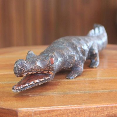 Alternate image for African Hand Carved Wood Crocodile Sculpture Benin Crocodile III