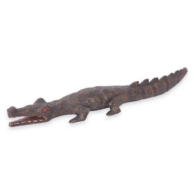 Alternate image for African Hand Carved Wood Crocodile Sculpture Benin Crocodile III