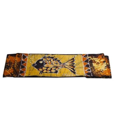 Alternate image for Fish-Themed Batik Cotton Table Runner from Ghana Elegant Fish