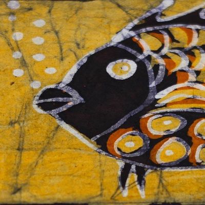 Alternate image for Fish-Themed Batik Cotton Table Runner from Ghana Elegant Fish