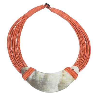 Alternate image for Crescent-Shaped Horn Pendant Orange Leather Cord Necklace Somo