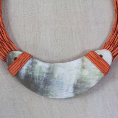 Alternate image for Crescent-Shaped Horn Pendant Orange Leather Cord Necklace Somo
