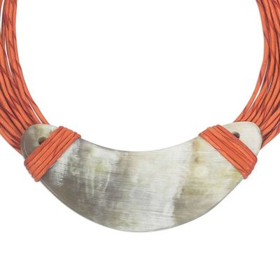 Alternate image for Crescent-Shaped Horn Pendant Orange Leather Cord Necklace Somo