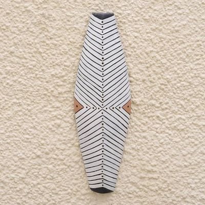 Alternate image for Artisan Crafted Striped Wood African Mask from Ghana Bamun Shield