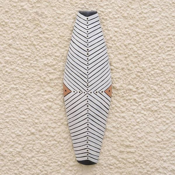Alternate image for Artisan Crafted Striped Wood African Mask from Ghana Bamun Shield