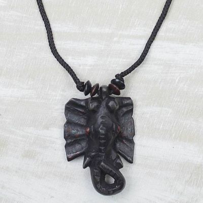 Alternate image for Hand-Carved Brave Elephant Sese Wood Pendant Necklace Brave Elephant
