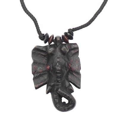 Alternate image for Hand-Carved Brave Elephant Sese Wood Pendant Necklace Brave Elephant