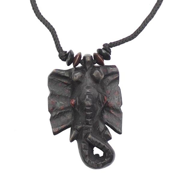 Alternate image for Hand-Carved Brave Elephant Sese Wood Pendant Necklace Brave Elephant