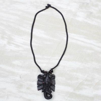 Alternate image for Hand-Carved Brave Elephant Sese Wood Pendant Necklace Brave Elephant