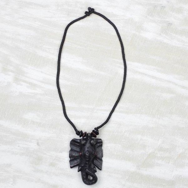 Alternate image for Hand-Carved Brave Elephant Sese Wood Pendant Necklace Brave Elephant