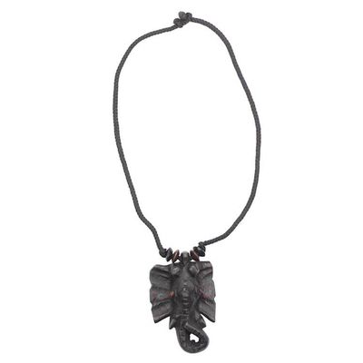 Alternate image for Hand-Carved Brave Elephant Sese Wood Pendant Necklace Brave Elephant