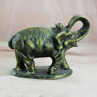 Alternate image for Ceramic Sculpture of an Elephant in Green Tones from Ghana Striking Elephant