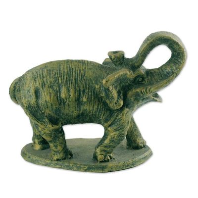 Alternate image for Ceramic Sculpture of an Elephant in Green Tones from Ghana Striking Elephant