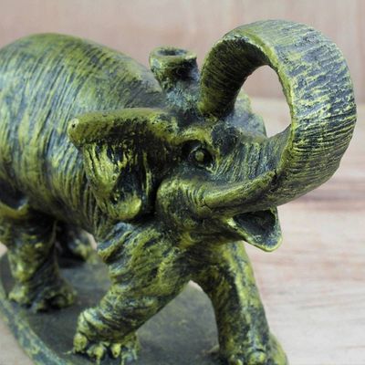 Alternate image for Ceramic Sculpture of an Elephant in Green Tones from Ghana Striking Elephant