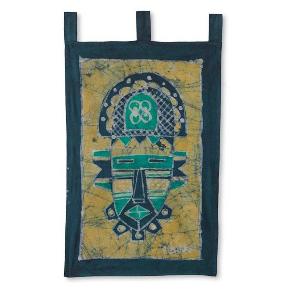 African Mask Cotton Batik Wall Hanging 'Mate Masie African Mask'