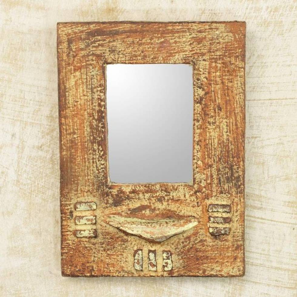 Handcrafted Sese Wood Wall Mirror from Ghana 'Worlasi Faith'