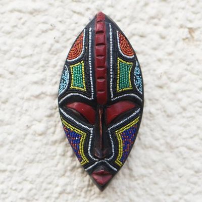 Alternate image for Hand Carved Sese Wood and Glass Bead Mask Bisa