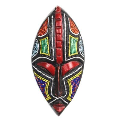 Alternate image for Hand Carved Sese Wood and Glass Bead Mask Bisa