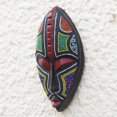 Alternate image for Hand Carved Sese Wood and Glass Bead Mask Bisa
