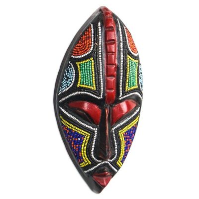 Alternate image for Hand Carved Sese Wood and Glass Bead Mask Bisa