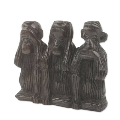 Alternate image for Hand Carved African Ebony Monkey Sculpture Monkey Wisdom