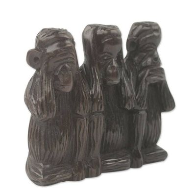Alternate image for Hand Carved African Ebony Monkey Sculpture Monkey Wisdom