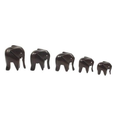 Alternate image for Artisan Crafted Wood Elephant Sculpture Set of 5 Elephant Family