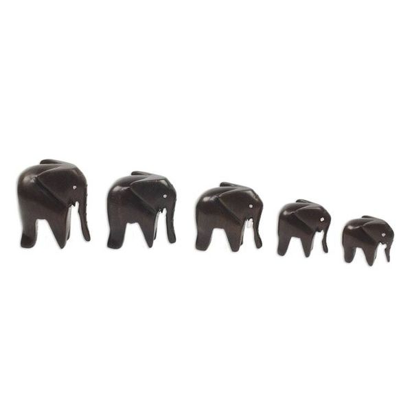 Alternate image for Artisan Crafted Wood Elephant Sculpture Set of 5 Elephant Family