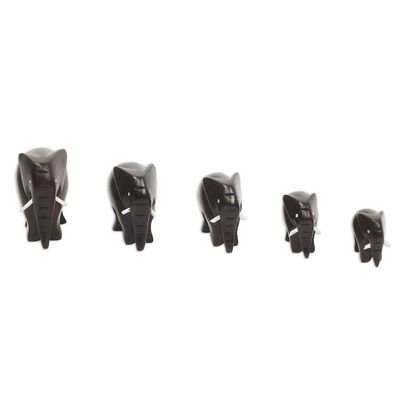 Alternate image for Artisan Crafted Wood Elephant Sculpture Set of 5 Elephant Family