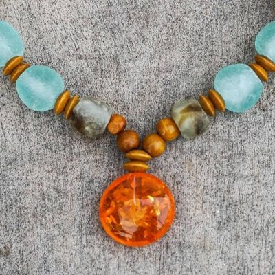 Alternate image for Beaded Pendant Necklace with Recycled Glass and Wood Eco Anonyam