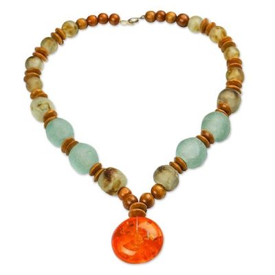 Alternate image for Beaded Pendant Necklace with Recycled Glass and Wood Eco Anonyam