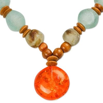 Alternate image for Beaded Pendant Necklace with Recycled Glass and Wood Eco Anonyam