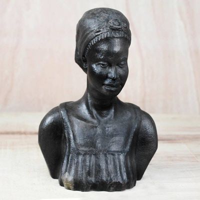 Alternate image for Hand-Carved Ebony Wood Sculpture of a Ghanaian Woman Bust of a Ghanaian Woman