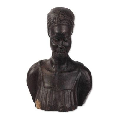 Alternate image for Hand-Carved Ebony Wood Sculpture of a Ghanaian Woman Bust of a Ghanaian Woman