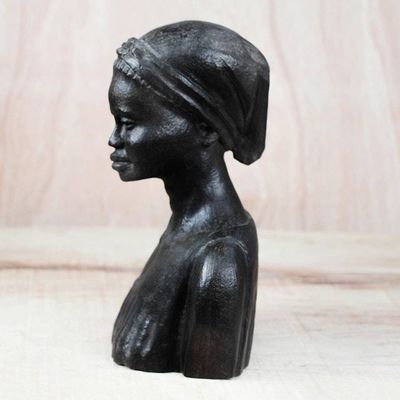 Alternate image for Hand-Carved Ebony Wood Sculpture of a Ghanaian Woman Bust of a Ghanaian Woman