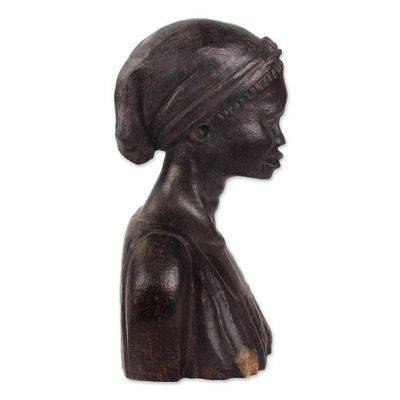 Alternate image for Hand-Carved Ebony Wood Sculpture of a Ghanaian Woman Bust of a Ghanaian Woman