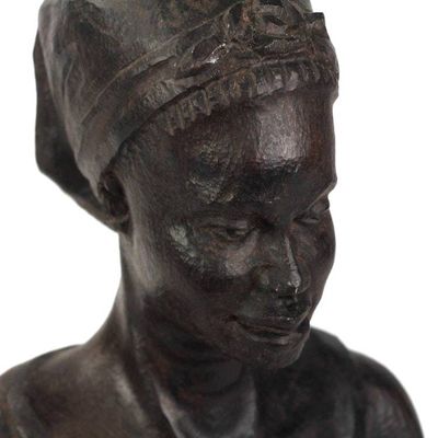 Alternate image for Hand-Carved Ebony Wood Sculpture of a Ghanaian Woman Bust of a Ghanaian Woman