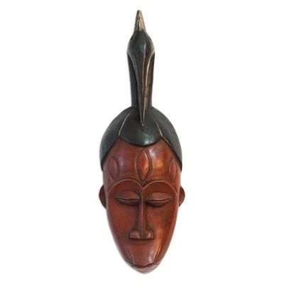 Primary image for Traditional Bird African Wood Mask in Brown and Black Tones Gallant Bird