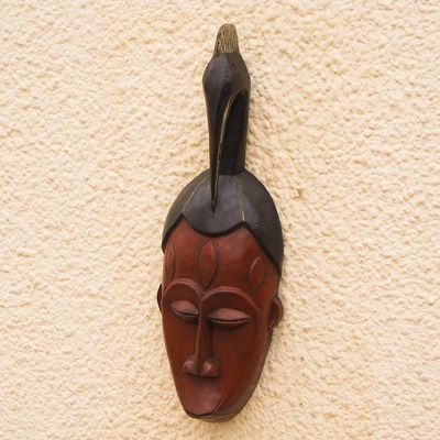 Alternate image for Traditional Bird African Wood Mask in Brown and Black Tones Gallant Bird