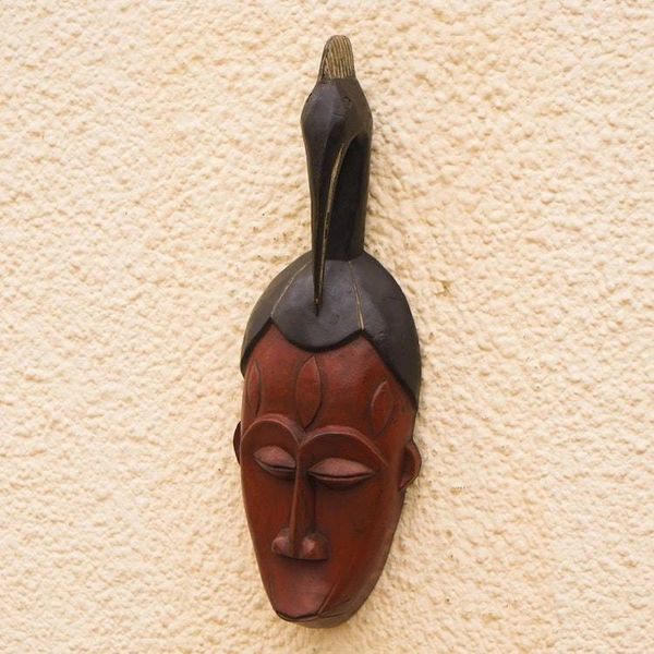 Alternate image for Traditional Bird African Wood Mask in Brown and Black Tones Gallant Bird