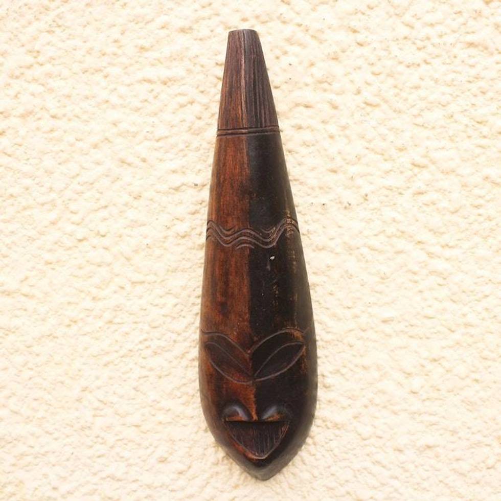Black and Brown African Wood Mask from Ghana 'Teardrop Adipa'