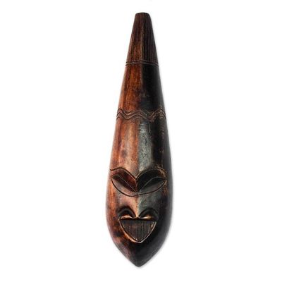 Alternate image for Black and Brown African Wood Mask from Ghana Teardrop Adipa