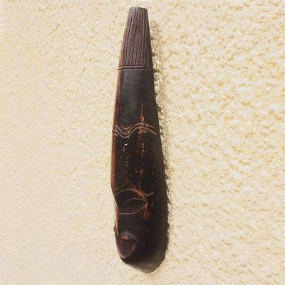 Alternate image for Black and Brown African Wood Mask from Ghana Teardrop Adipa