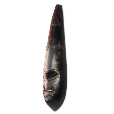 Alternate image for Black and Brown African Wood Mask from Ghana Teardrop Adipa
