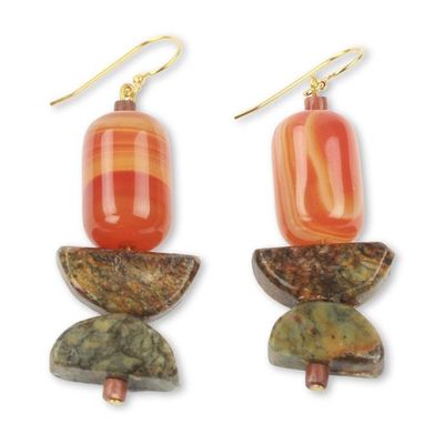 Alternate image for Handcrafted African Agate and Soapstone Earrings Star of the Morning