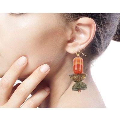 Alternate image for Handcrafted African Agate and Soapstone Earrings Star of the Morning