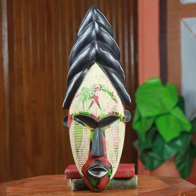 Alternate image for Giraffe Themed Hand Carved African Mask from Ghana Cheerful Giraffe